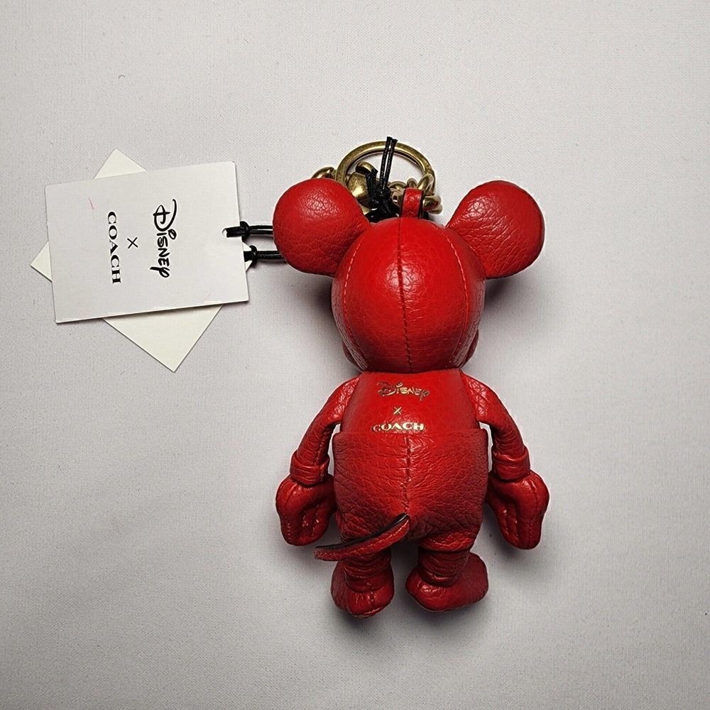 Coach CO325 DISNEY MICKEY MOUSE RED LEATHER KEYRING KEY FOB BAG CHARM - Picture 3 of 4